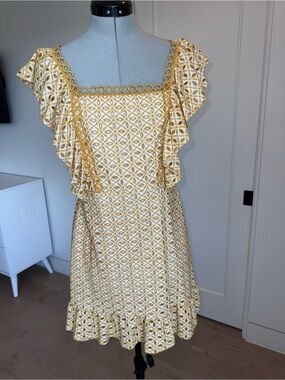 Topshop Gold Geometric Ruffle Mini Dress